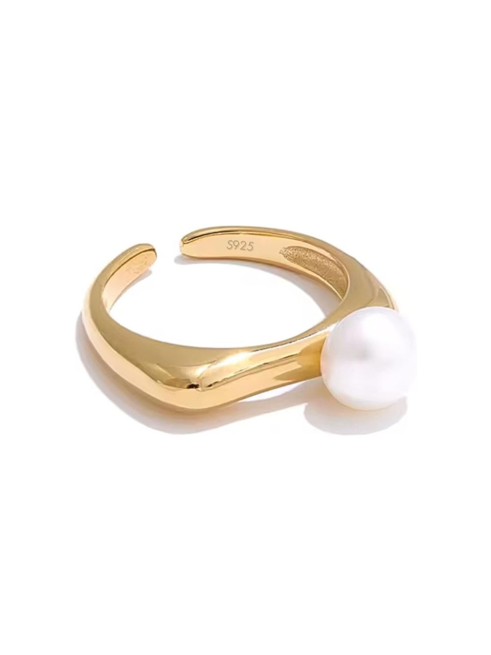 18K Gold Plated Adjustable Pearl Ring | S925 Sterling Silver | Minimalist Statem - Picture 2 of 5